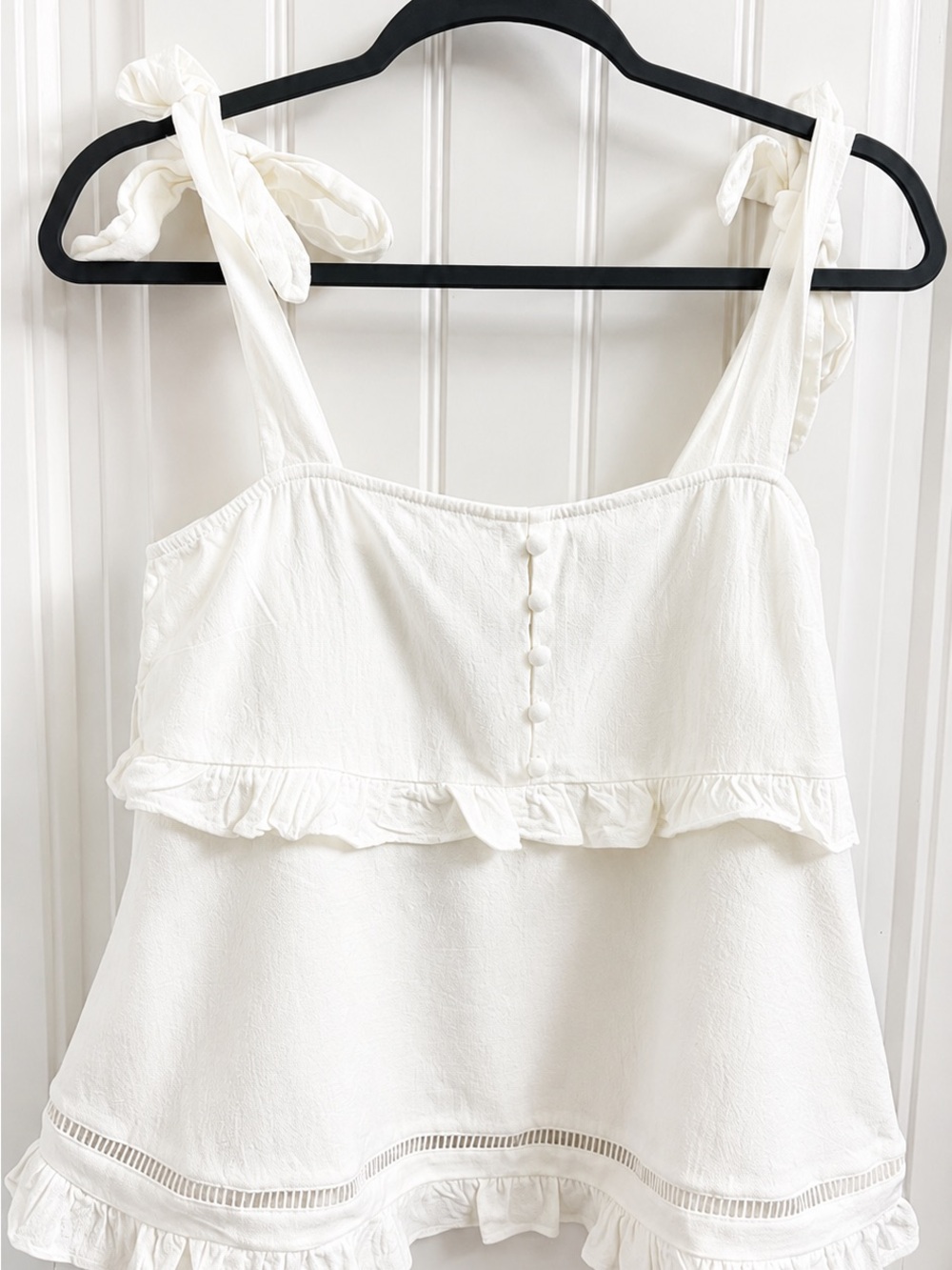 Vici White Tie-Shoulder Ruffle Camisole